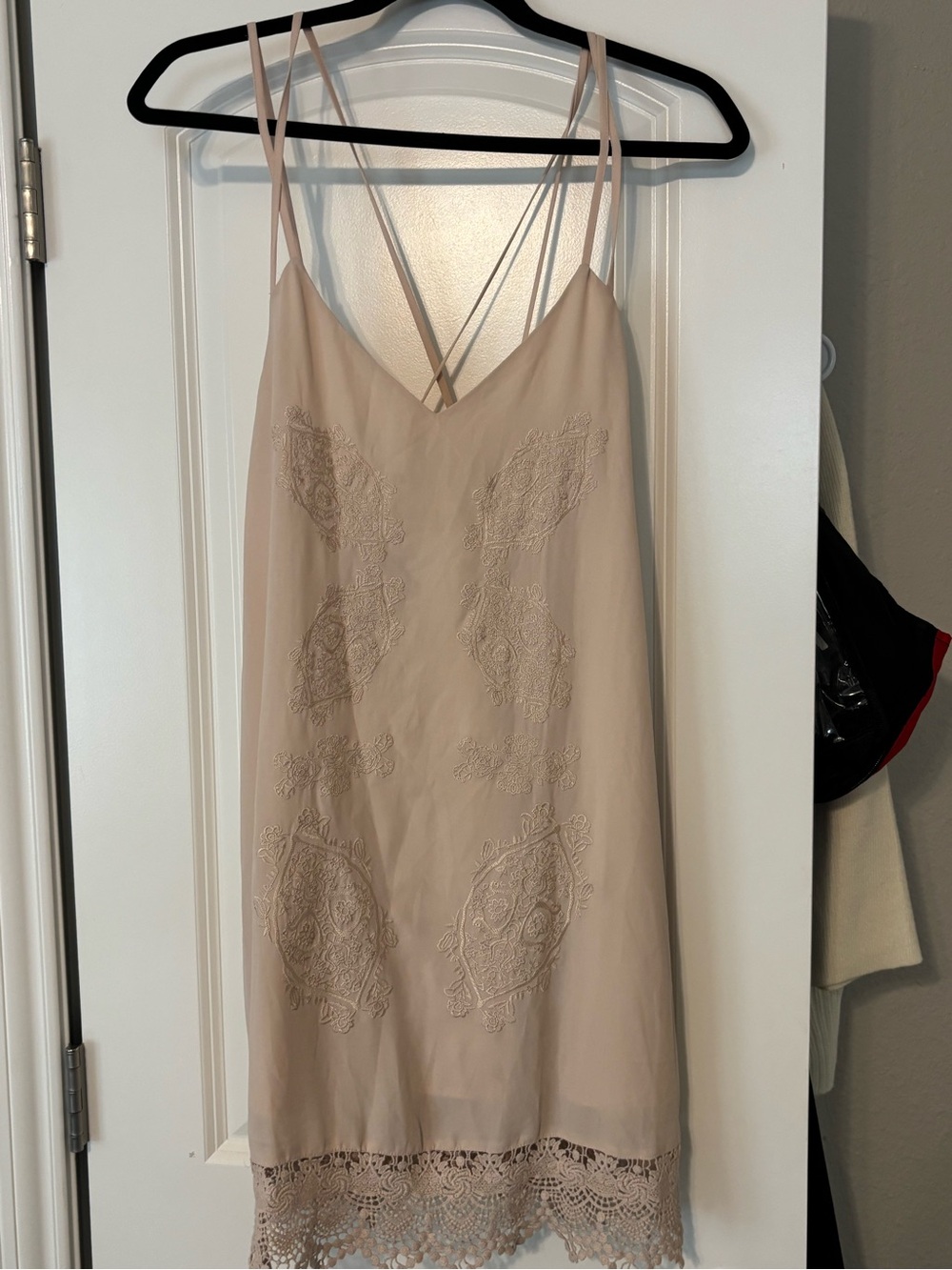 Forever 21 Beige Lace-Trim Mini Dress